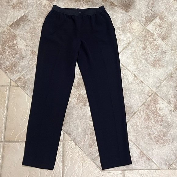 NEW Ann Taylor Pull On Straight Leg Navy Blue Dress Pants Elastic Waist Pockets - Picture 2 of 11